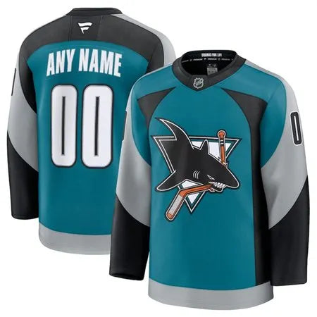 Men's San Jose Sharks Custom Teal 2025 Alternate Stitched Hockey Premium Jersey