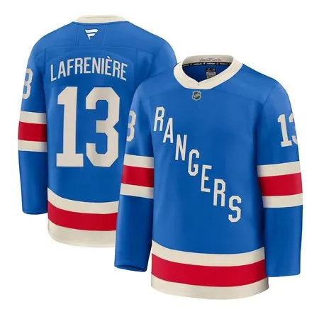 Men's New York Rangers #13 Alexis Lafreniere Blue Centennial Premium Jersey