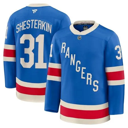 Men's New York Rangers #31 Igor Shesterkin Blue Centennial Premium Jersey