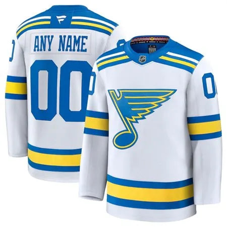 Men's St. Louis Blues Custom White 2024-25 Away Stitched Hockey Premium Jersey