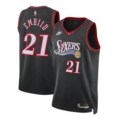 Men's Philadelphia 76ers #21 Joel Embiid Black 2025/26 Hardwood Classics Jersey