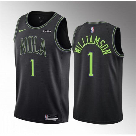 Men's New Orleans Pelicans #1 Zion Williamson Black 2023-24 City Edition Stitched Basketball Jersey