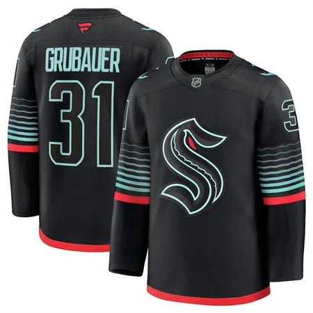 Men's Seattle Kraken #31 Philipp Grubauer Black Alternate Stitched Hockey Premium Jersey