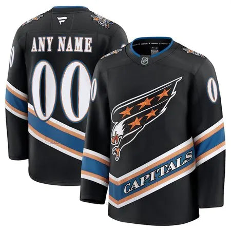 Men's Washington Capitals Custom Black 2024-25 Alternate Stitched Hockey Premium Jersey