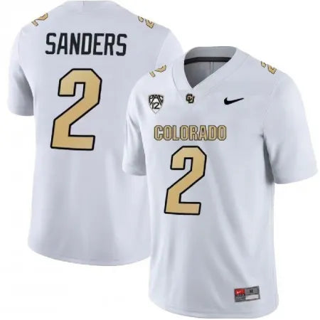 Men's Colorado Buffaloes #2 Shedeur Sanders White With PAC-12 Patch Stitched Football Jersey KBZQ
