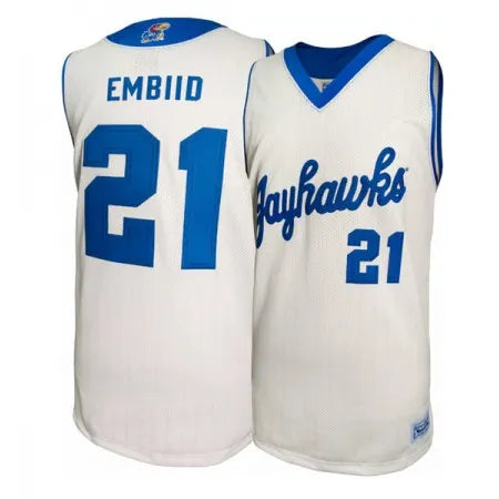 Men's Kansas Jayhawks #21 Joel Embiid White Basketball Stitched Jersey