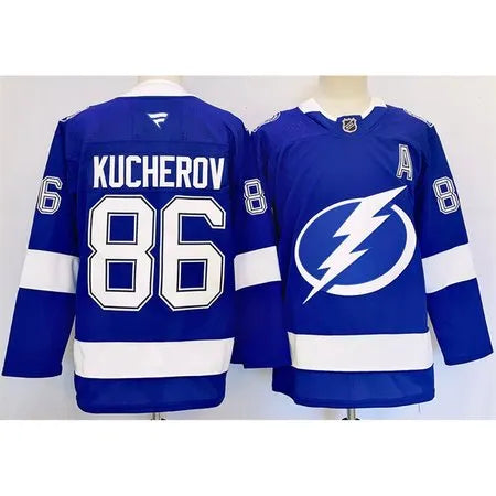 Men's Tampa Bay Lightning #86 Nikita Kucherov 2024-25 Blue Stitched Premium Jersey